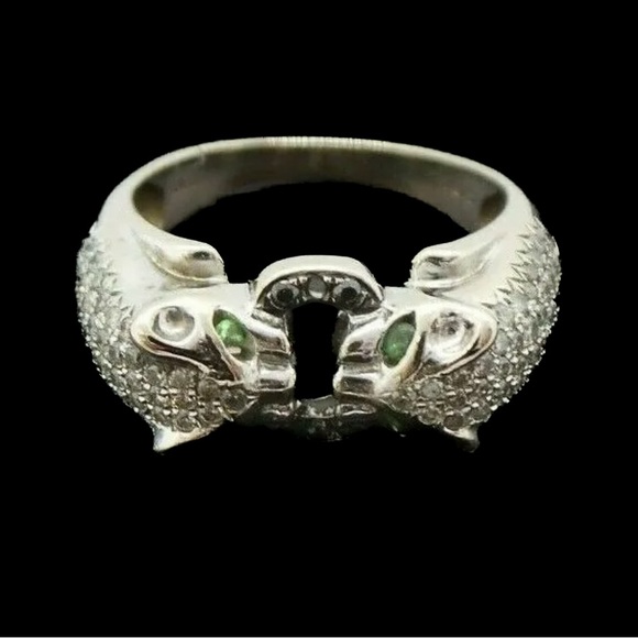 18K WHITE SOLID GOLD LADIES PANTHER DIAMOND and EMERALD RING - Picture 13 of 13